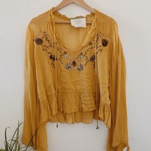 ❗️SALE❗️ California MoonRise Embroidered Mustard Blouse